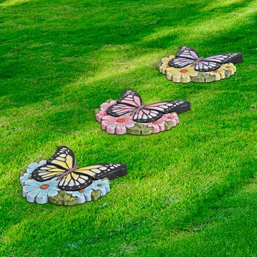 LIANTRAL 3 Pack Butterfly Garden Stepping Stones, Outdoor Decorative Stone for Garden Yard, Patio, Garden, Walkway, Outdoor and Indoor Home Decor - Thumbnail 4