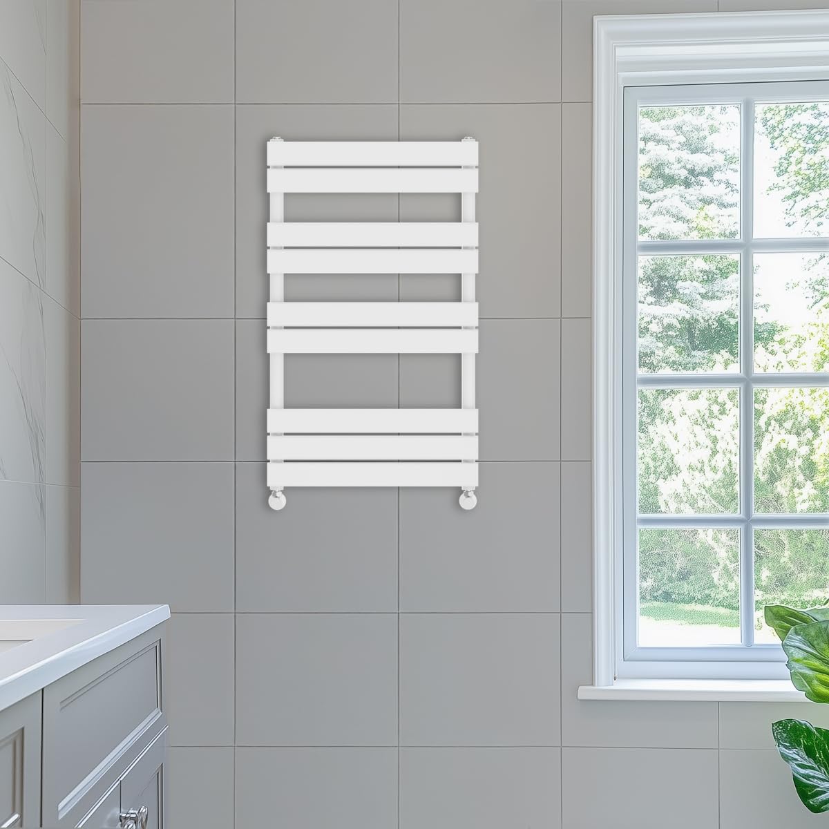 Nrg White 1000X600 Flat Panel Heated Towel Rail Bathroom Rad Radiator Gloss