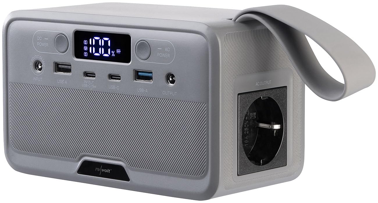 revolt Powerstation Camping: Powerstation & Solargenerator mit 89,6 Wh, 230 Volt, 100 Watt (LiFePO4 Akku, mit 12 Volt Ausgang, Laptop)
