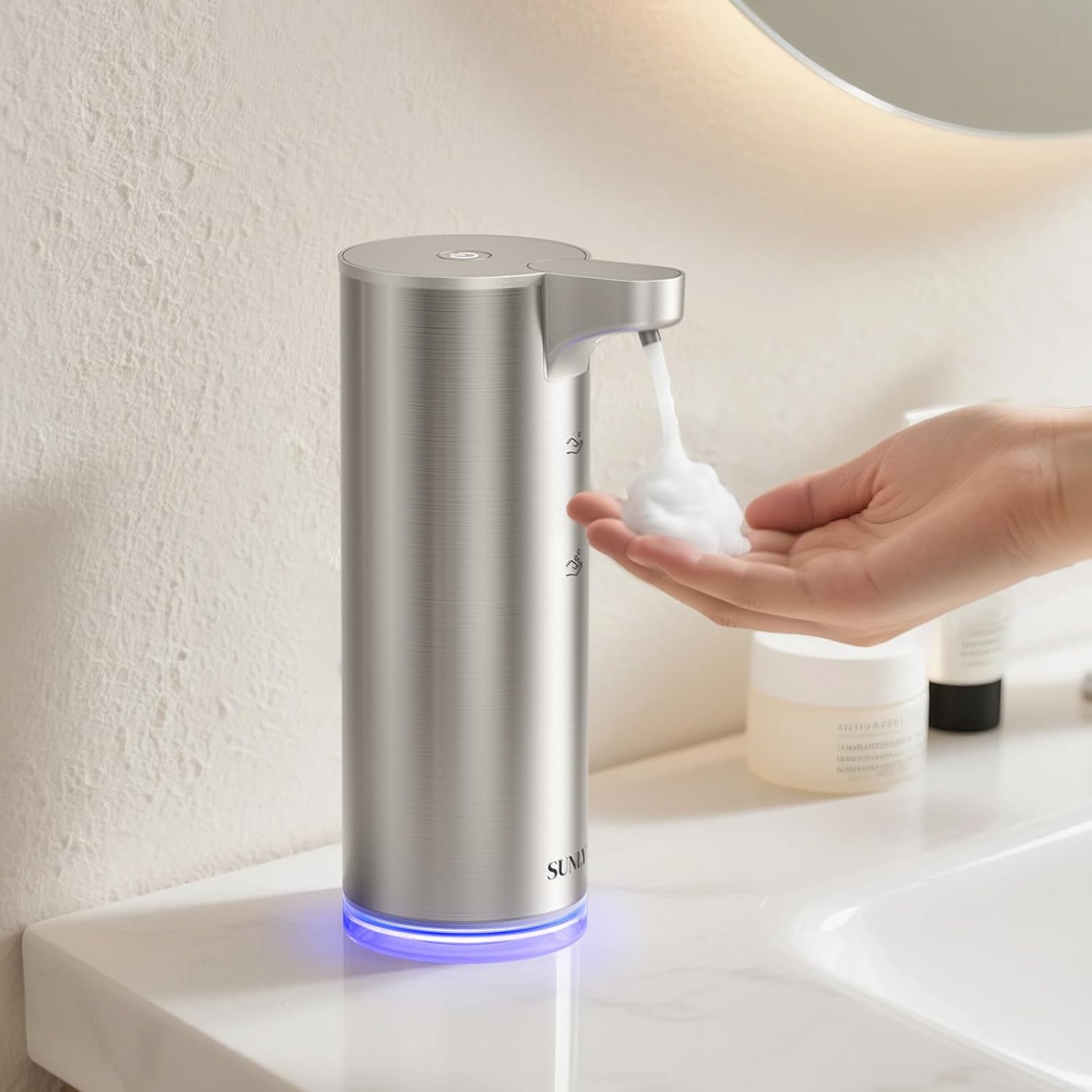 SUNLY Automatic Foam Soap Dispenser, 0.2s Fast Sensor, USB-C Rechargeable, Smudge-Resistant Stainless Steel, Touchless Liquid & Foaming Soap Dispenser for Bathroom, Kitchen, Hotel, Silver