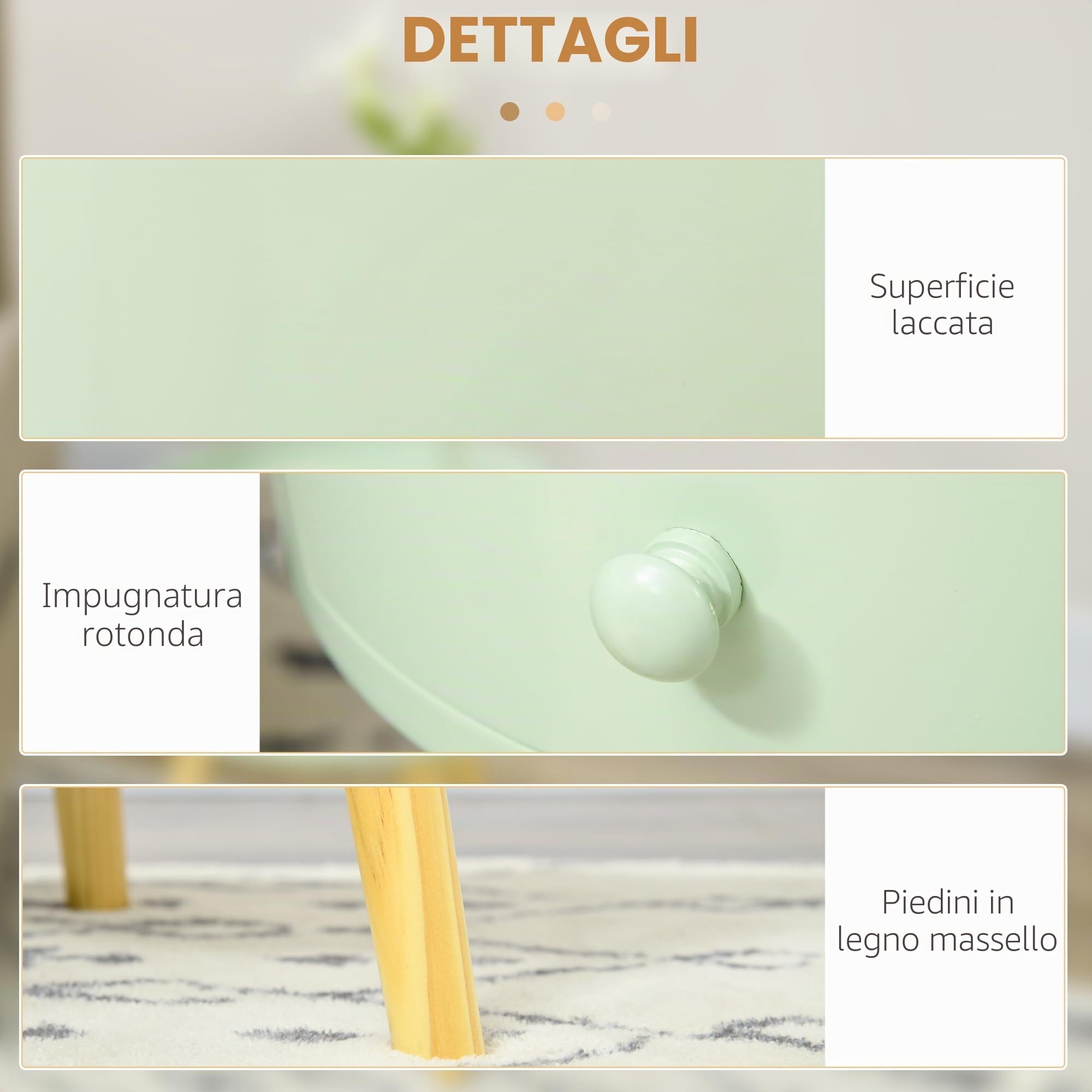 HOMCOM Tavolino da caffè - Tavolino rotondo con cassetto, Verde | Design scandinavo, tavolino da salotto, gambe affusolate e angolate, legno massello