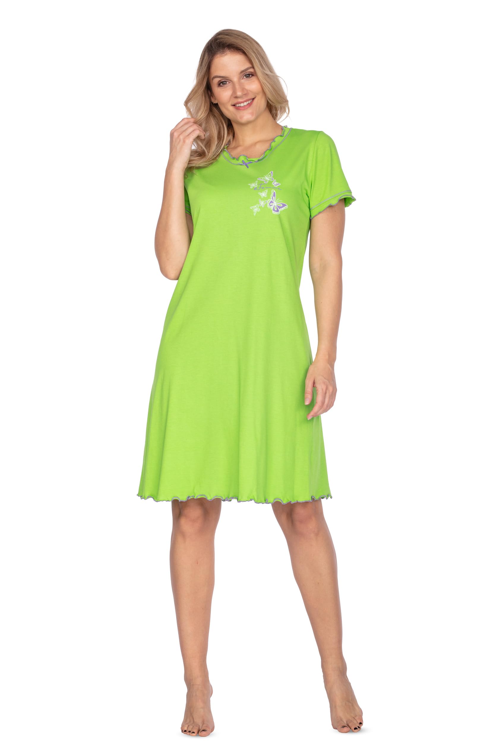 e.Femme® Women's nightdress 807 made from 50% cotton and 50% modal, Green, 20