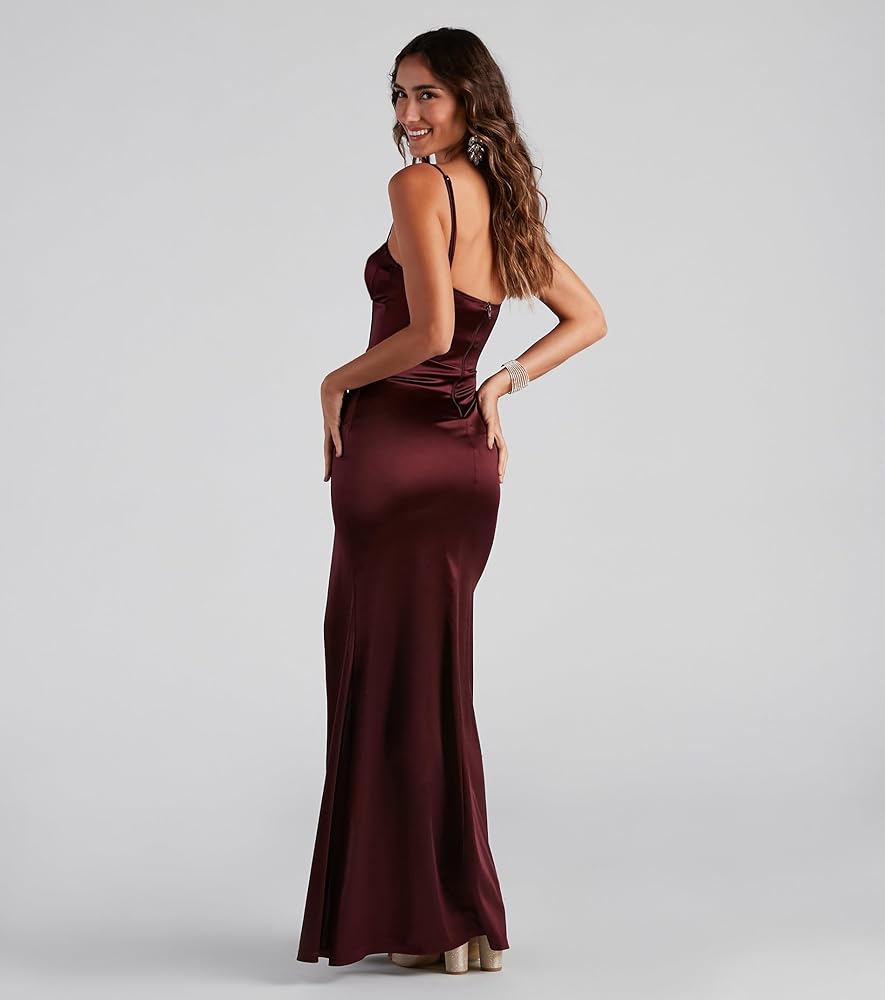 Amazon.com: Women's Satin High Slit Fishtail Skirt Fishbone Slim Maxi Dress  Party Dress Thanksgiving Christmas Birthday Dress,XS Burgundy : Clothing,  Shoes \u0026 Jewelry