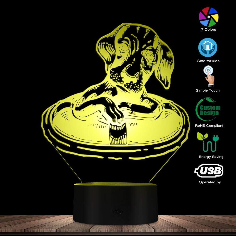 Lampada 3D Illusione Bassotto Con Luci LED 7 Colori E Touch - Luce Notturna USB Per Cameretta E Atmosfera - 5