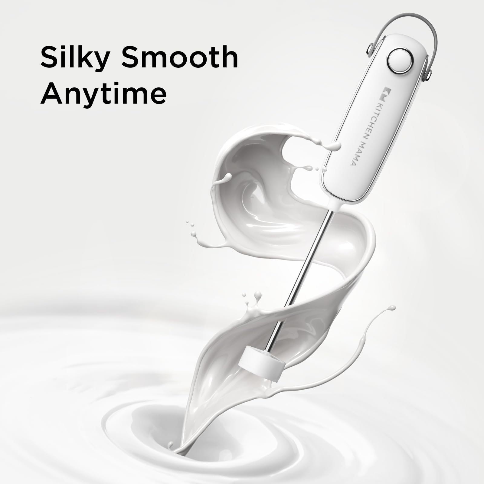 Kitchen Mama Silkwhisk - Montalatte elettrico a mano: mini miscelatore per bevande, in acciaio inox, per schiuma fredda, per caffè, cappuccino, latte, bevande proteiche, funzionamento a batteria