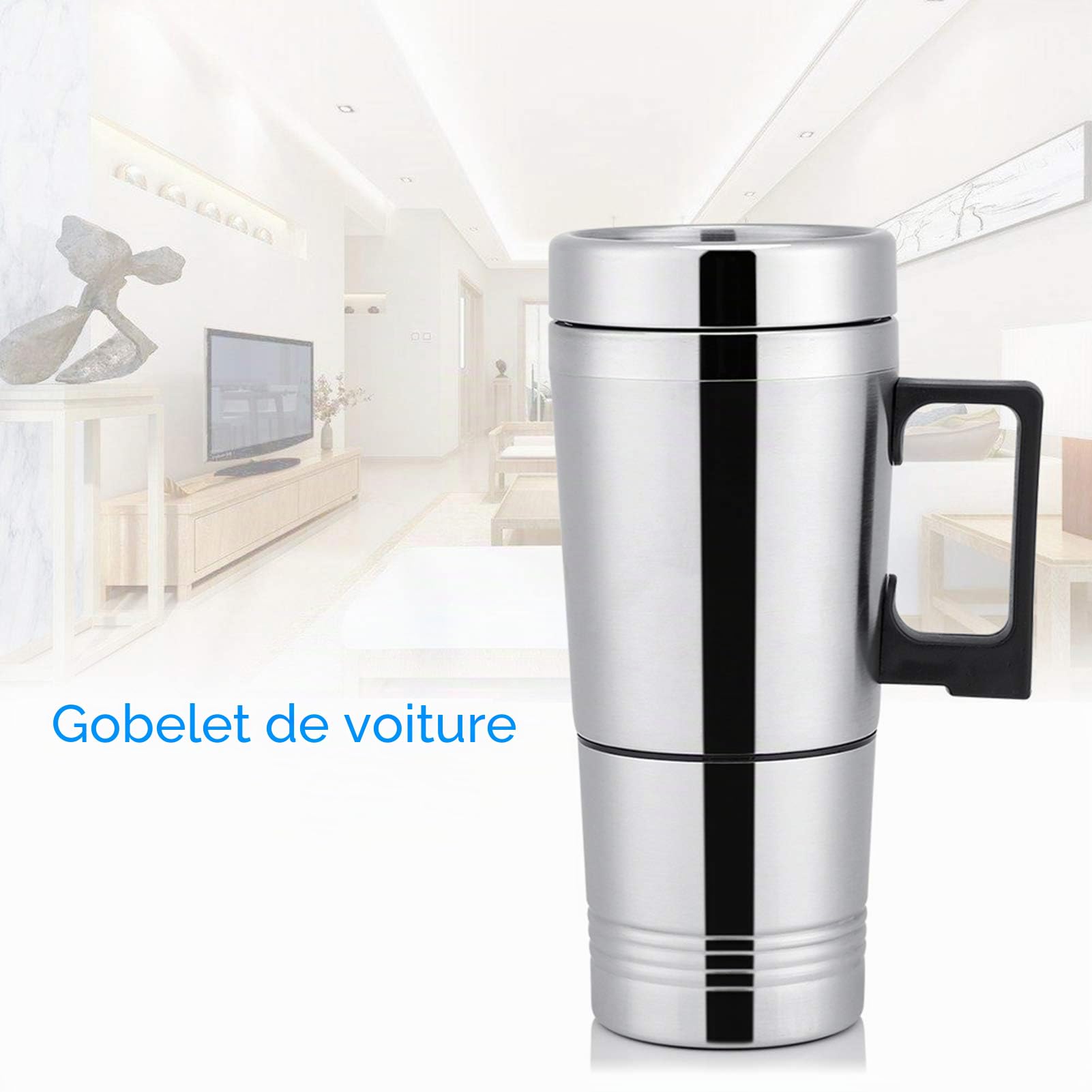 Bouilloire à Eau Chaude électrique, 12 v/24 v 300 ML Portable en Acier Inoxydable Voiture cafetière Chauffage Tasse à Boire Bouteille(12V)