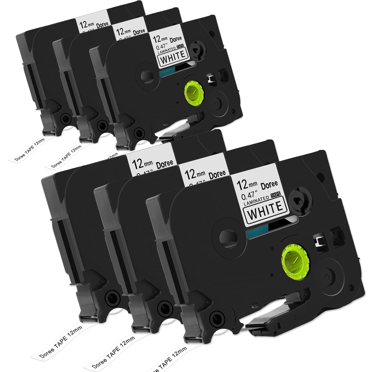 DOREE Pack of 6 Tze-231 Bands 12 mm x 8m Black on White, UV-Resistant, Compatible with Brother TZE231 TZ Bands