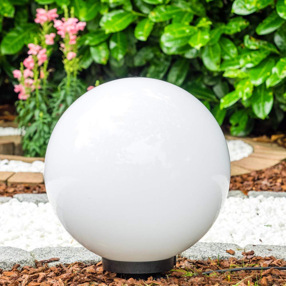 Lampada a globo Miau, lampada sferica con picchetto di terra, lampada da esterno in plastica bianca Ø 40 cm, E27, globo illuminato con cavo di alimentazione da 5 metri, senza lampadina/e