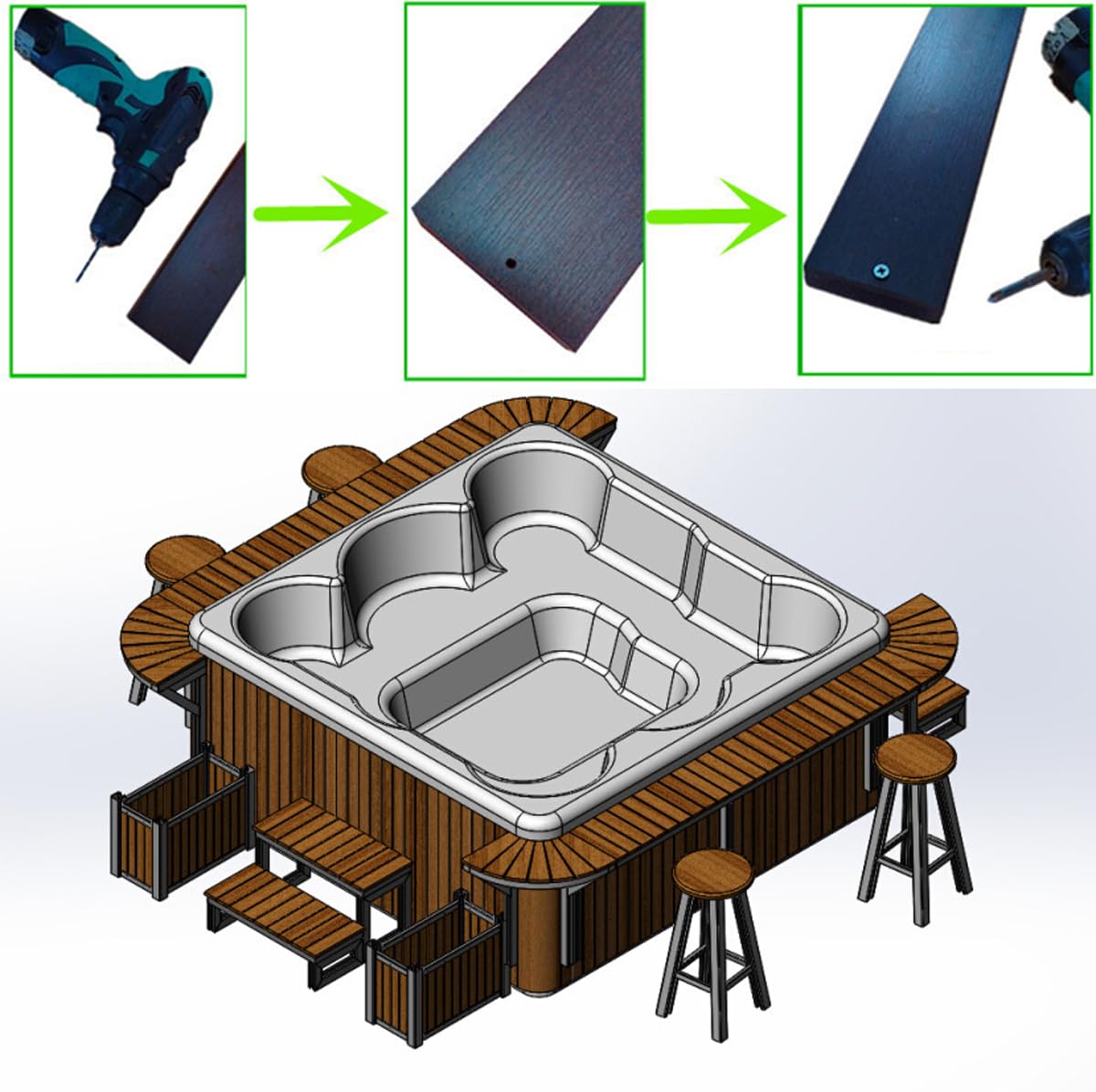 Escalones de spa de 2 escalones con peldaños antifatiga – Escalera resistente de 800 libras para bañera de hidromasaje, cubierta de piscina, antideslizante para caravana y bañera de interior/exterior