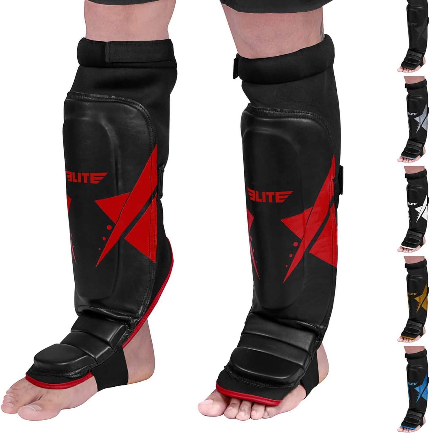 Elite Sports Muay Thai Shin Guards Kickboxing MMA Muay Thai Protective Shin Pad Leg Guards : Sports & Outdoors