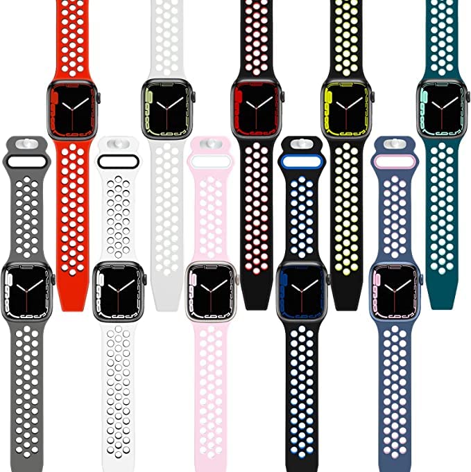 Image of RGY [3 pack] Compatible with Apple Watch Straps 45mm 44mm 42mm SE iWatch Series 7 6 5 4 3 2 1 for Women Men, Breathable Sport Silicone Replacement Band - Black /grey - Black /White - Grey /White