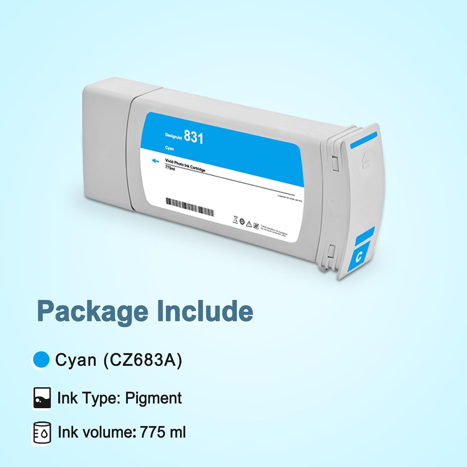 831 831A Ink Cartridge Cyan CZ683A Replacement for Latex 310 315 330 335 360 365 370 570 Printers (1-Pack, 775ml)