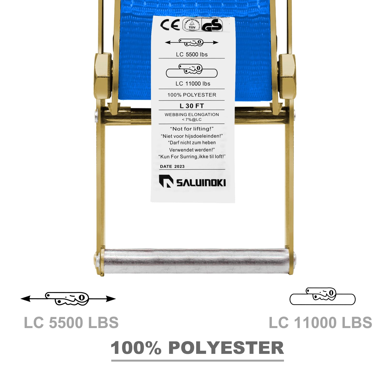 Confezione da 4 cinghie a cricchetto da 10,2 cm, con base piatta, 10,2 x 30 cm, con gancio piatto, per rimorchi, argani, resistenti, 10,2 cm, colore blu