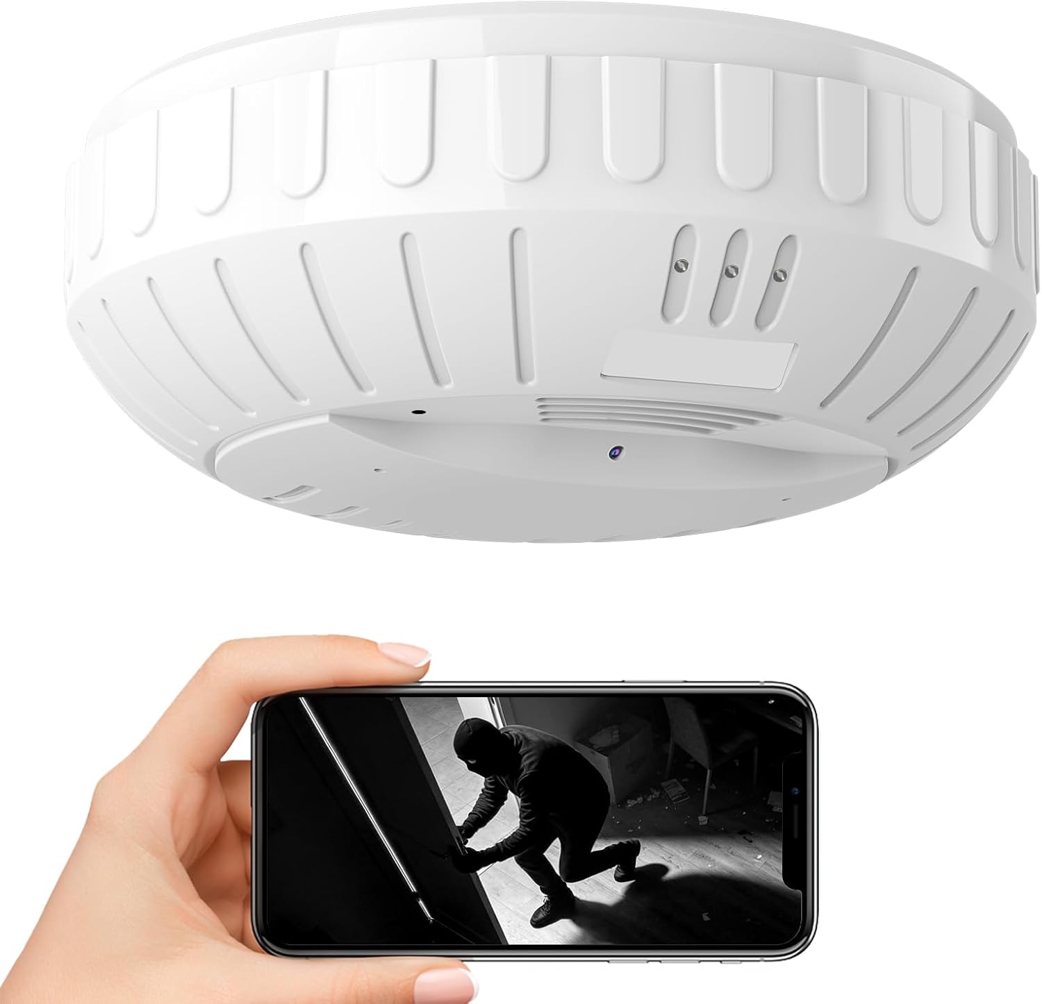 Hidden Camera Smoke 4K HD Rotatable Wireless WiFi Camera Detector Mini Security Cam with Night Vision and Motion Activated Camera Long Battery Life Low Power Consumption Nanny Cam for Indoor