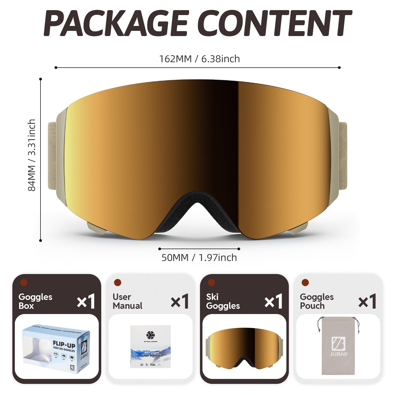 JUBAO Gafas de esquí abatibles para niños, antivaho, magnéticas, para nieve, snowboard, para niños y niñas, antivaho instantáneo, protección UV400