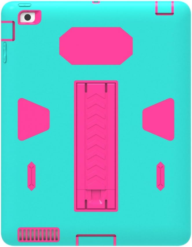 for iPad2 Case,for iPad3 Case,for iPad4 Case, MARKILLHDJQR 3-in-1 Heavy Duty Hard PC+Soft Silicone Protection Shockproof High Impact Resistant Hybrid Armor Full Body Back Cover (Aqua+Hot Pink)