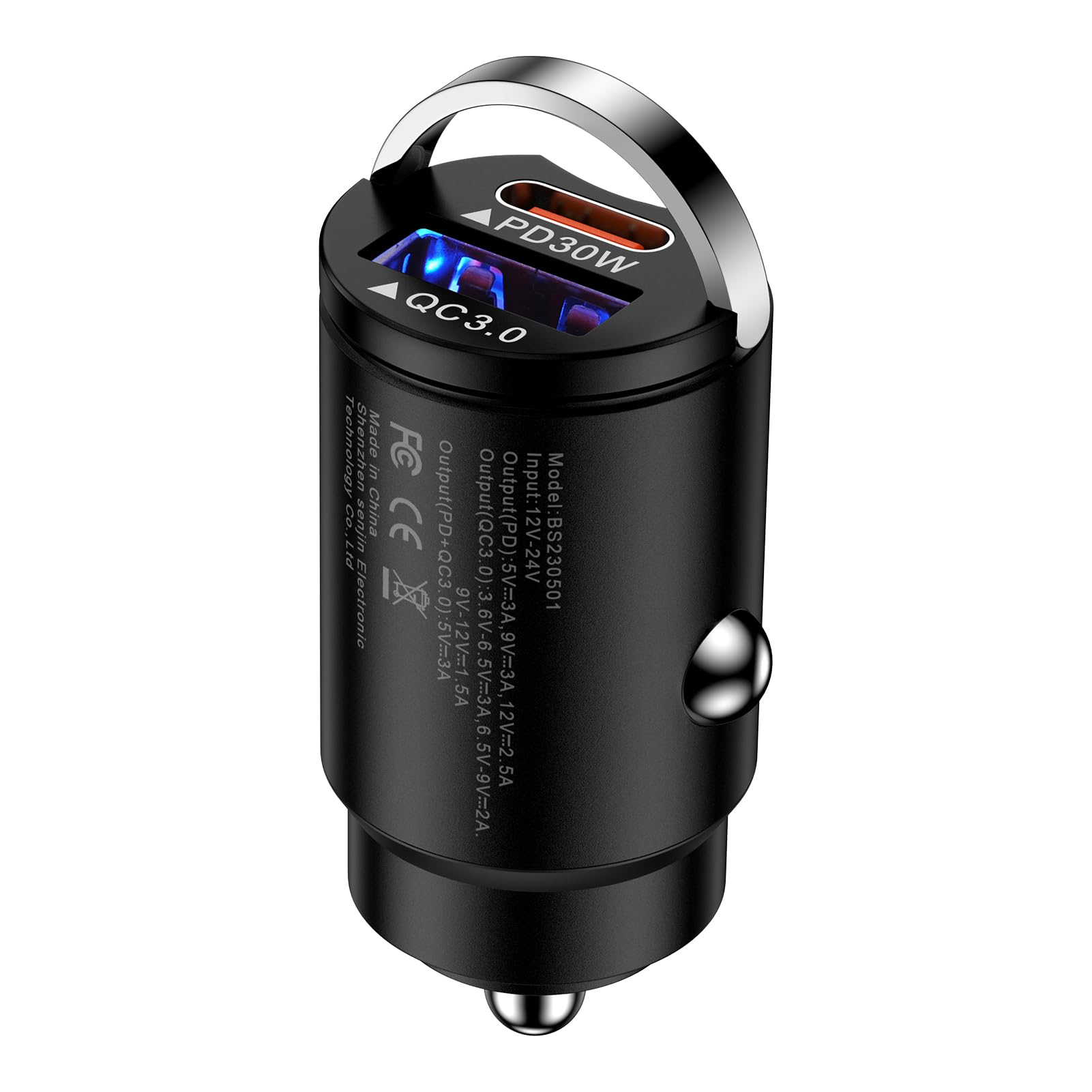 Hootek カーチャージャー シガーソケット USB-C 急速充電器 Type-C 2ポート 30W PD&QC3.0対応/USB-C&USB-A/超小型 車 充電器 タイプC 車載充電器 シガレット充電器 12V/24V車対応 iPhone 16e/16シリーズ、Galaxy S25、iPad Pro/Mini/Air(2024)、Pixel 8Proその他Android対応(ブラック)