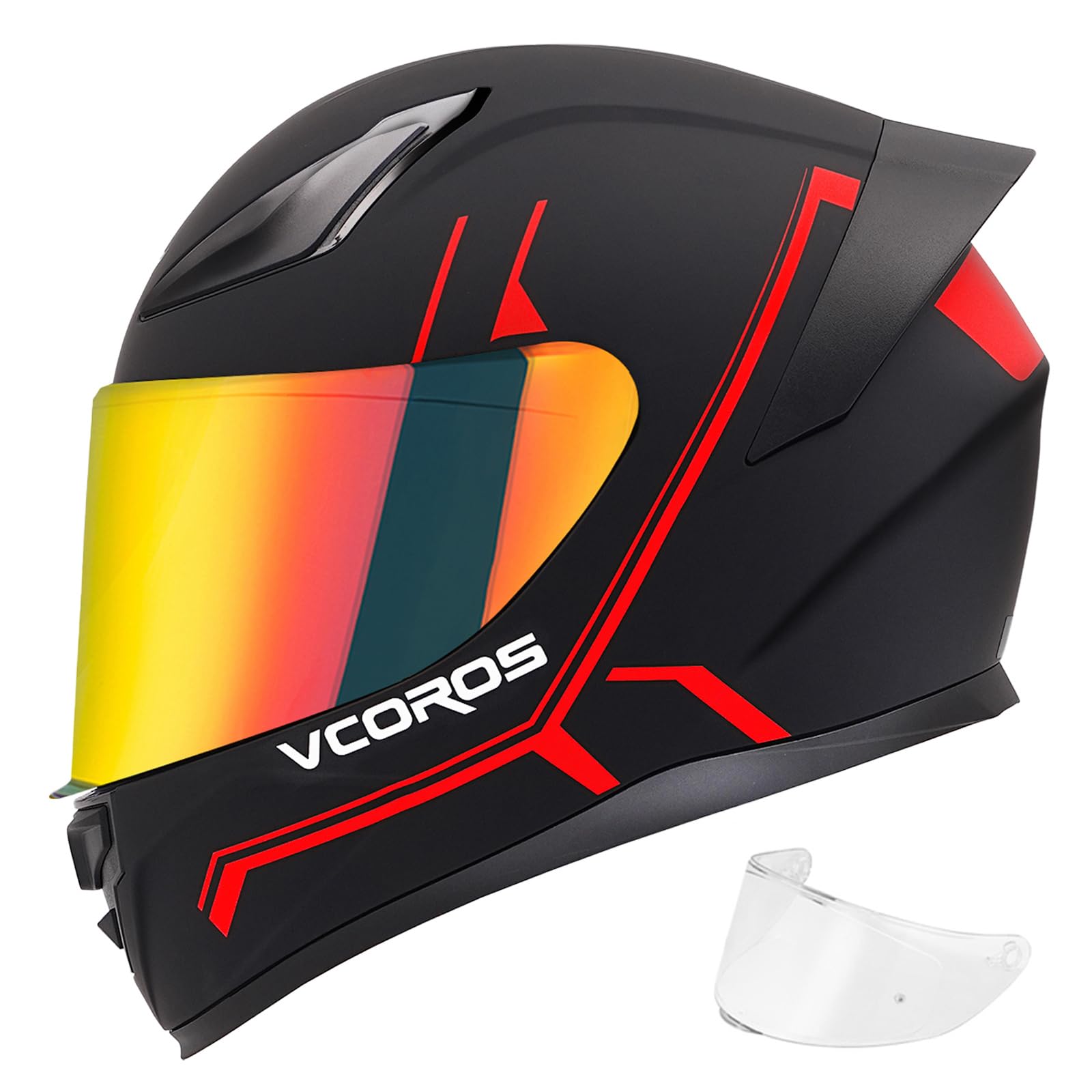 VCOROS Casco integral para adultos unisex WS-609 casco de moto con visera parasol transpirable ECE 22.06 certificado ECE 22.06 casco integral casco integral para moto scooter carreras