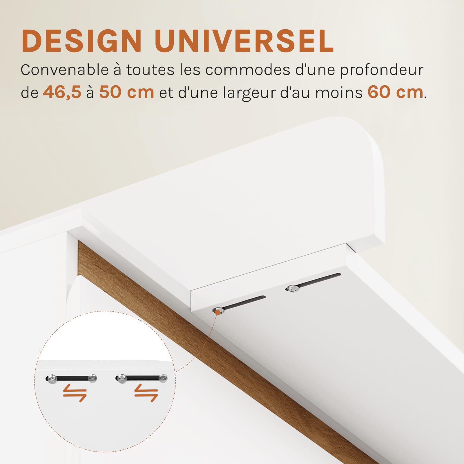 WOLTU Plan à Langer Universel en MDF Amovible avec Profondeur réglable 46,5–50 cm, pour Commode 60x80x10 cm, Blanc