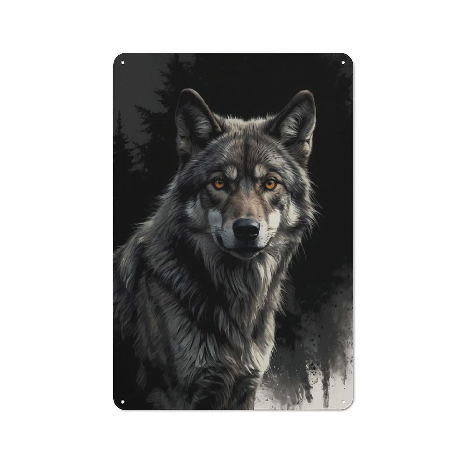 Junmoney Style-9 Farmhouse Rustic Metal Sign 30X20cm Featuring Gaze Of The Night Wolf, Farmhouse Wall Decor For Dining Room, Cafe, Entryway Or Family Room