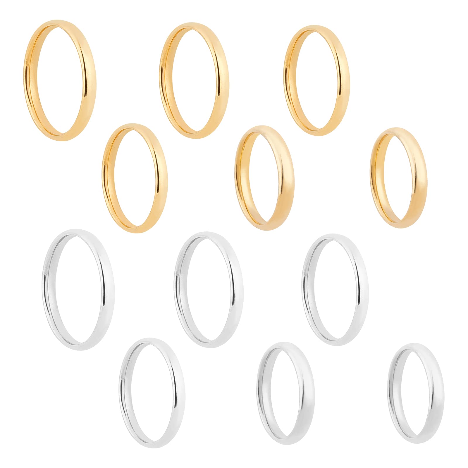 UNICRAFTALE 12pcs 2 Colores 15/16/17/18/19/20 mm Anillos de Banda Planos Lisos de Acero Inoxidable Anillos de Dedo de Metal Juego de Anillos de Moda En Tono Inoxidable para Hombres Y Mujeres