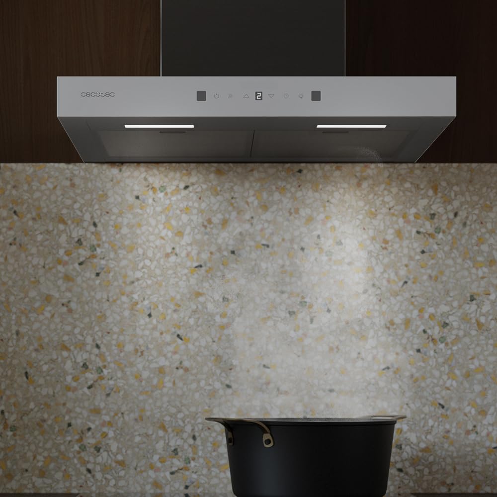 Cecotec Dunstabzugshaube 60 cm Flux TT 605500 Glas Weiß A++. 70W, Front aus weißem Glas, Niedriger Verbrauch, Absaugleistung 550m3/h, Touch-Steuerung, 3 Stufen, LED-Licht, Aktivkohlefilter