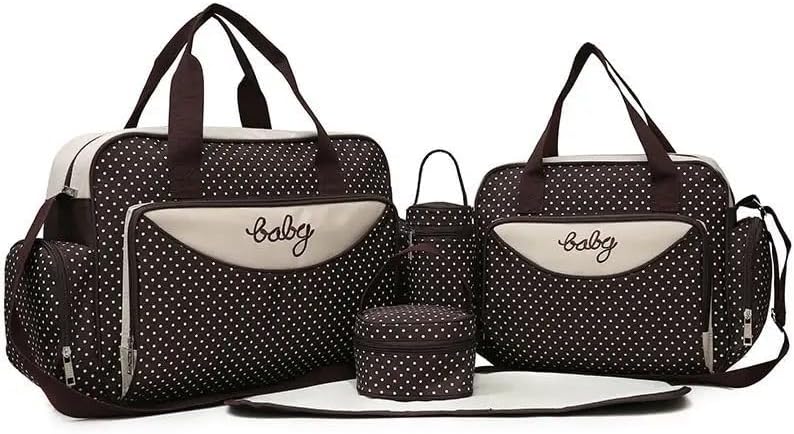5pcs Diaper Bag Tote Set - Baby Bags for Mom (Brown