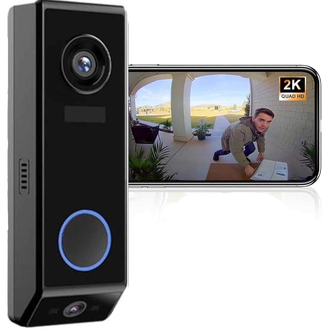 Video Doorbell Security Camera Dual Lens - 2K HD with Colour Night Vision & Delivery Guard, No Monthly Fee, Alexa & Google Home Compatible, Weatherproof for Outdoor Use