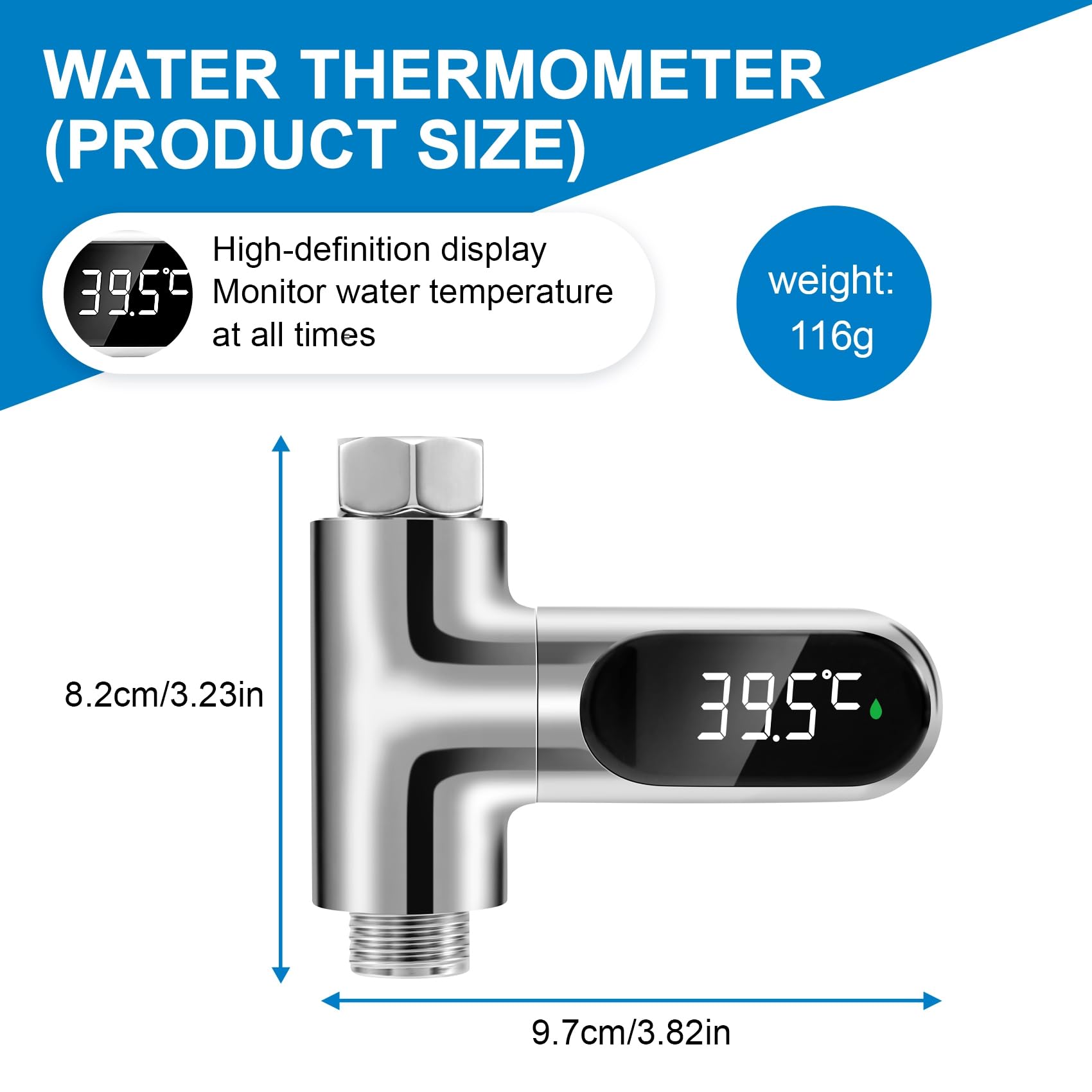 Baby Badethermometer Wasserthermometer, LED-Anzeige Duschthermometer, Wasserdurchfluss Selbstgenerierender Duschtemperaturmesser für die Babypflege