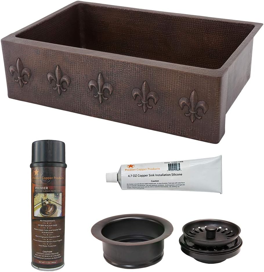 Premier Copper Products KSP3_KASDB33229F 33-Inch Copper Kitchen Sink and Drain Package