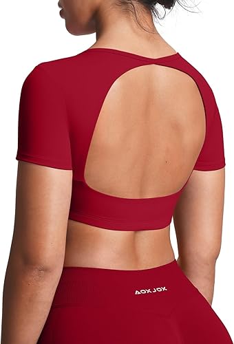 Aoxjox Camiseta corta de manga corta para mujer Clarissa con espalda hueca para entrenamiento