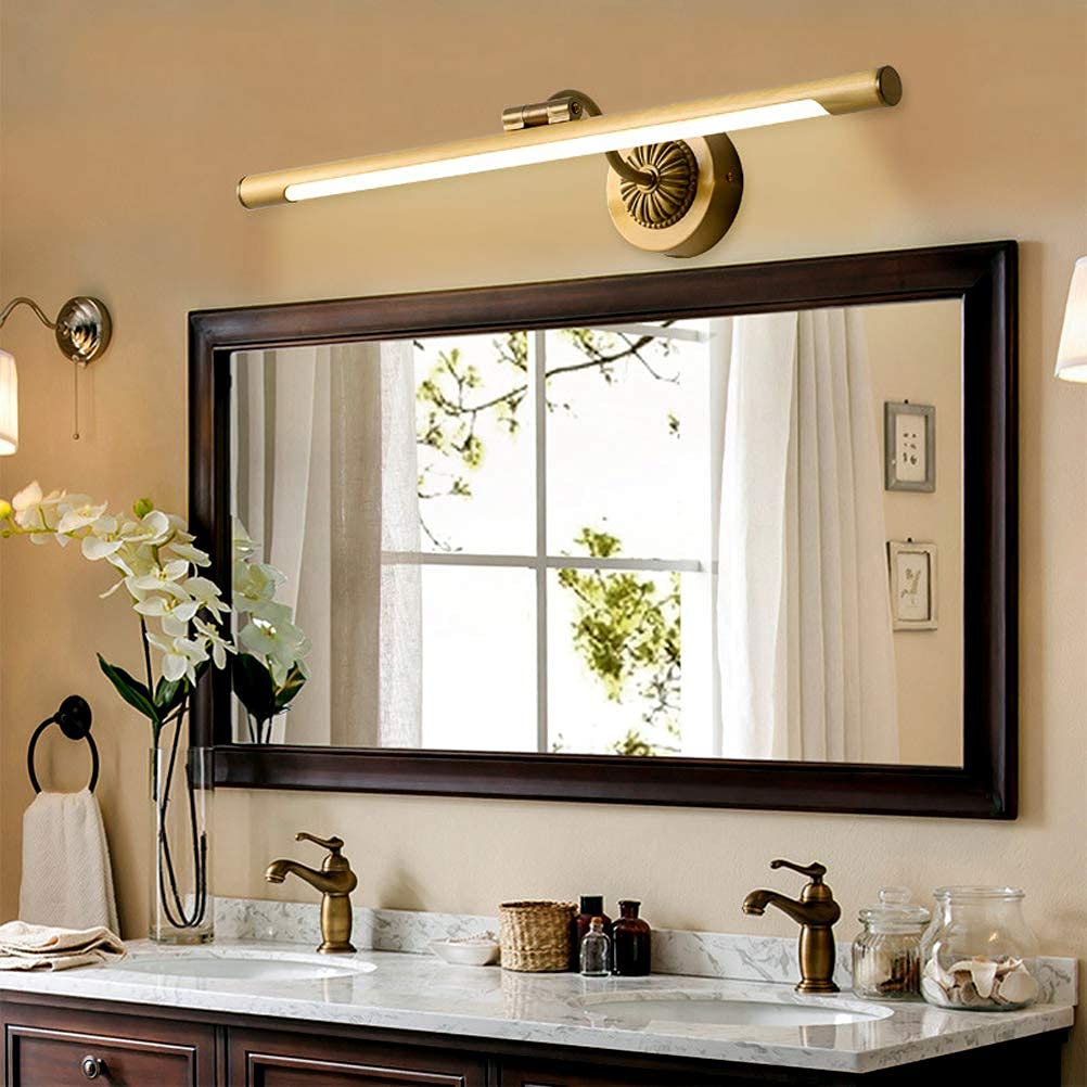 Oświetlenie lustrzane LED Vintage Lustro łazienkowe Lampa do makijażu Antyczny mosiądz Lustro z regulacją kąta Przednie światło Wodoodporna lampa ścienna Neutralna biel 4000 K L43CM/7W (L43CM/7W)