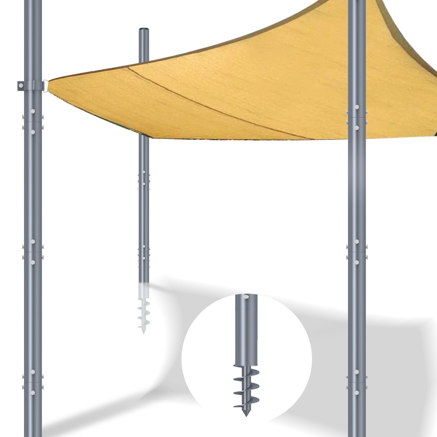 Photo 1 of Dogetgd Shade Sail Poles,12 Ft Screw in Poles for Outdoor Sun Shades, 2.36" Diameter Steel Sun Shade Sail Poles with D-clamp, Metal Shade Sail Post for Garden Yard Lawn 2 PCS