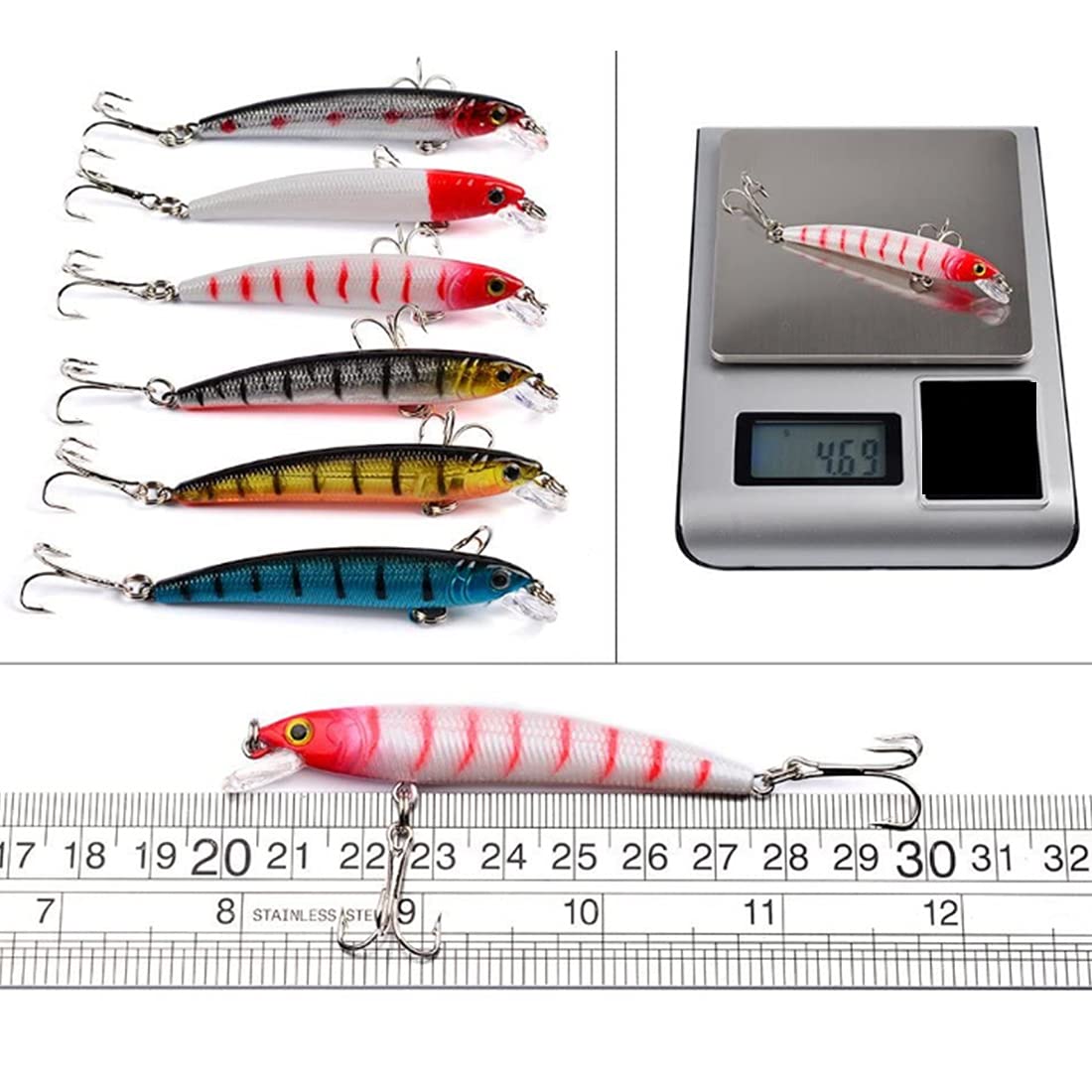 Artificiali da Pesca,Kit di Esche per Pesci,Esche Cucchiaino,Esche Doppio Amo, Trota Persico Luccio Esche di plastica 48 Pezzi