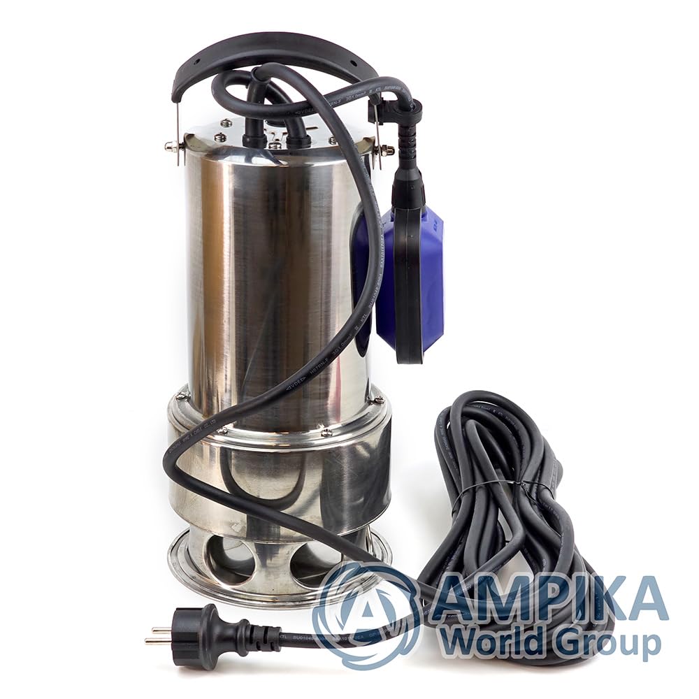 Ampika DSW-1101 Bomba Sumergible Aguas Residuales y Fecales 1100W | Acero Inoxidable, Sólidos hasta 35 mm, 240 l/min, Altura 11 m, Interruptor de Flotador, Cable 10 m