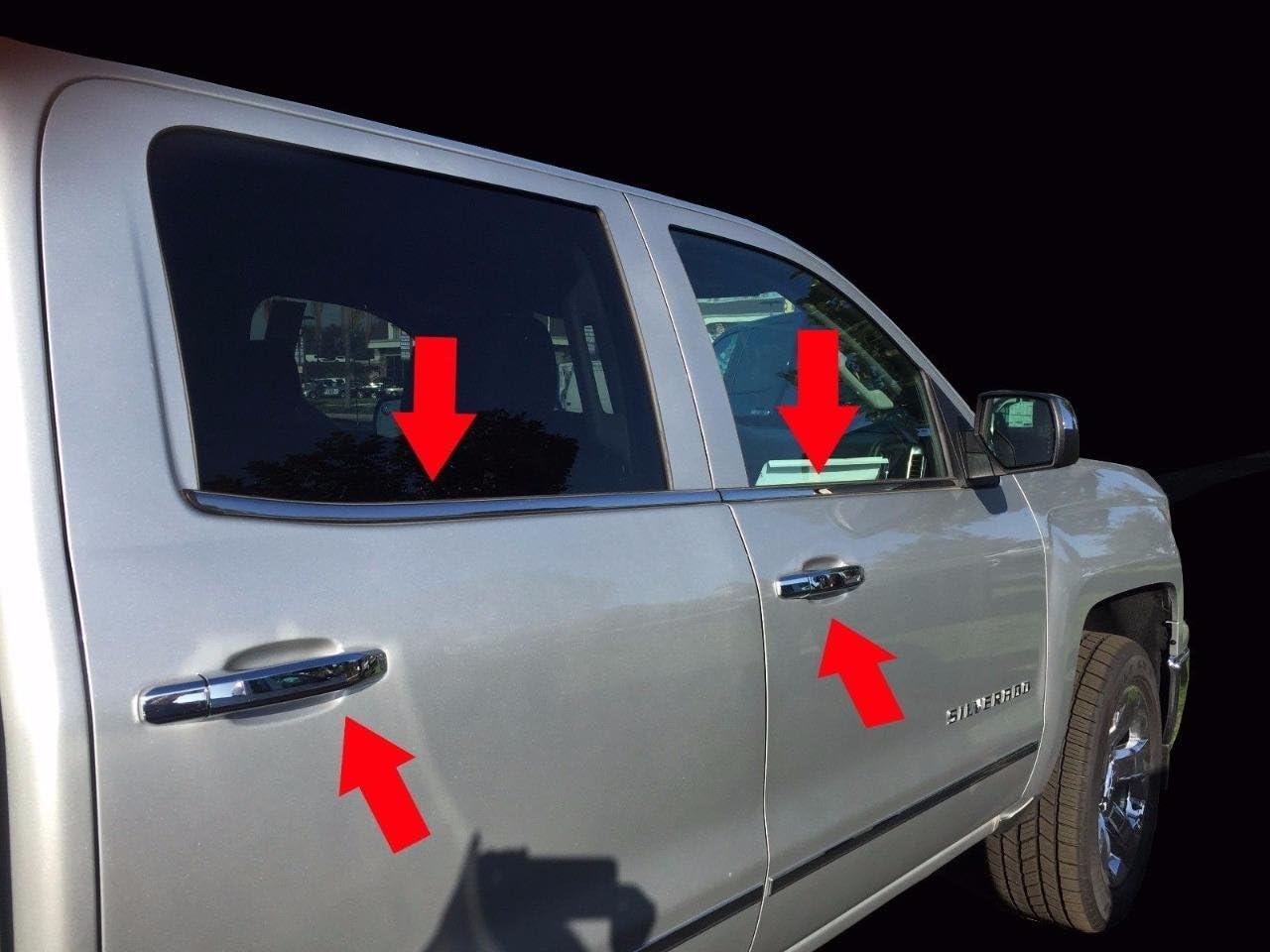 Sizver Chrome Combo Set Stainless Steel Window Sills Trims+ABS Plastic Door Handle+Tailgate w/Camera Holes Covers For 2014-2017 Chevrolet Silverado 1500/2015-2017 2500/3500 All Models Crew Cab Only
