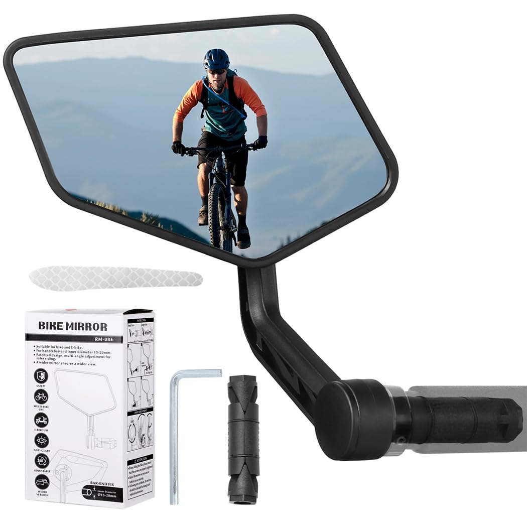 Rétroviseur d'extrémité de guidon gauche pour vélo, miroir de vélo avec bande réfléchissante, verre clair, rotation à 360 degrés, rétroviseur latéral pour VTT, vélos électriques, trottinettes