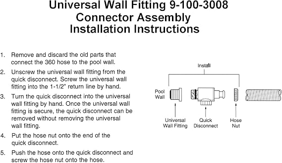 ATIE 360 Pool Cleaner UWF Connector Assembly 9-100-3008 with Quick Disconnect 9-100-3006, Wall Fitting 6-550-00, Filter Screen 6-504-00, Pressure Relief Valve 9-100-3009 for Polaris 360 Pool Cleaner