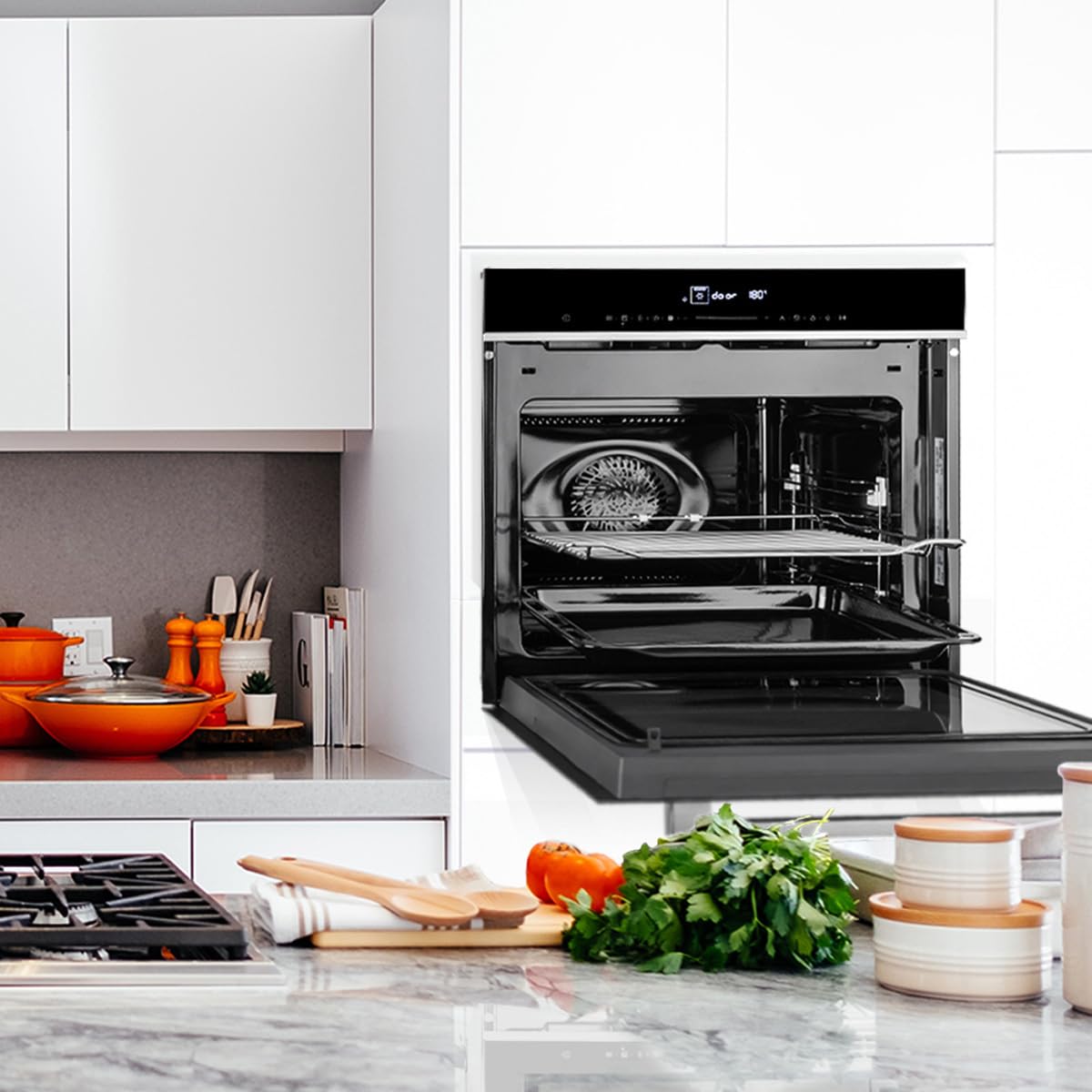 Forno Microonde Incasso 60cm - 72L, 2.88kW, Funzione Pizza, Griglia, Aria Calda, Nero EBM8018S