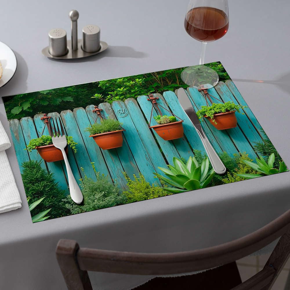 Sets de table de Pâques avec clôture bleue pour décoration printanière - Lot de 6 napperons