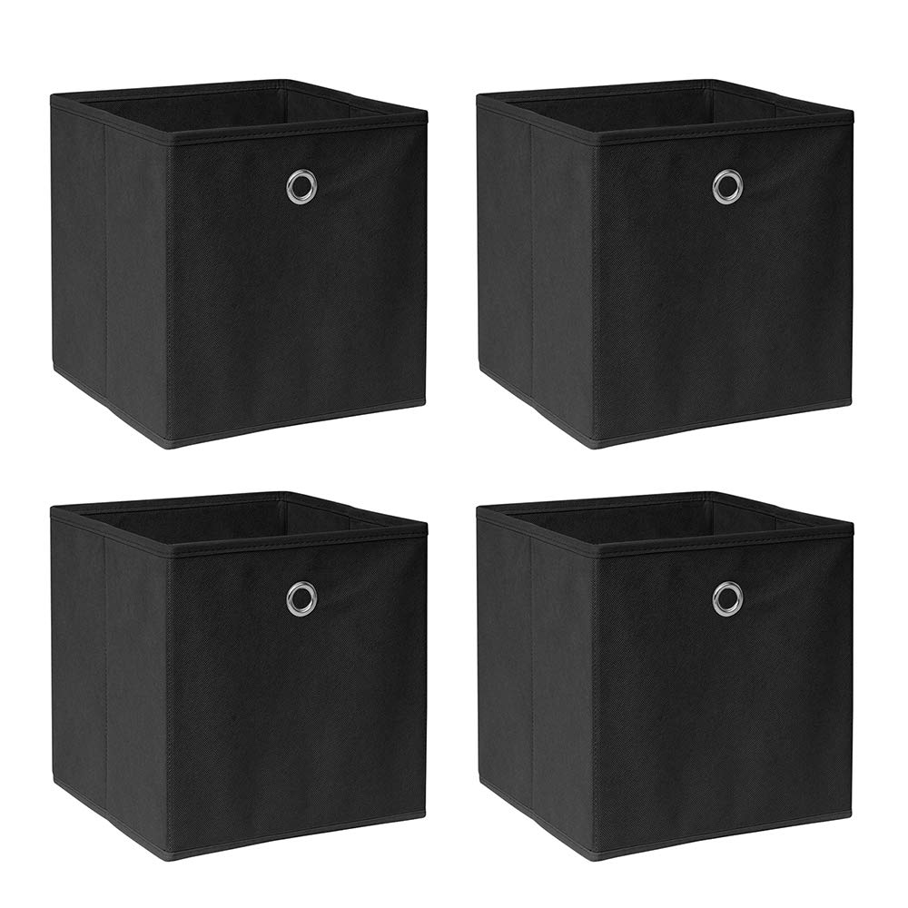 BonChoice Foldable Storage Cubes Boxes Pack of 4 for Home Organization, Eyelet Non-Woven Fabric Wardrobe Cabinet Chest Bin Organizer Basket for Clothes Bedding Toys Towels, Collapsible & Durable Black