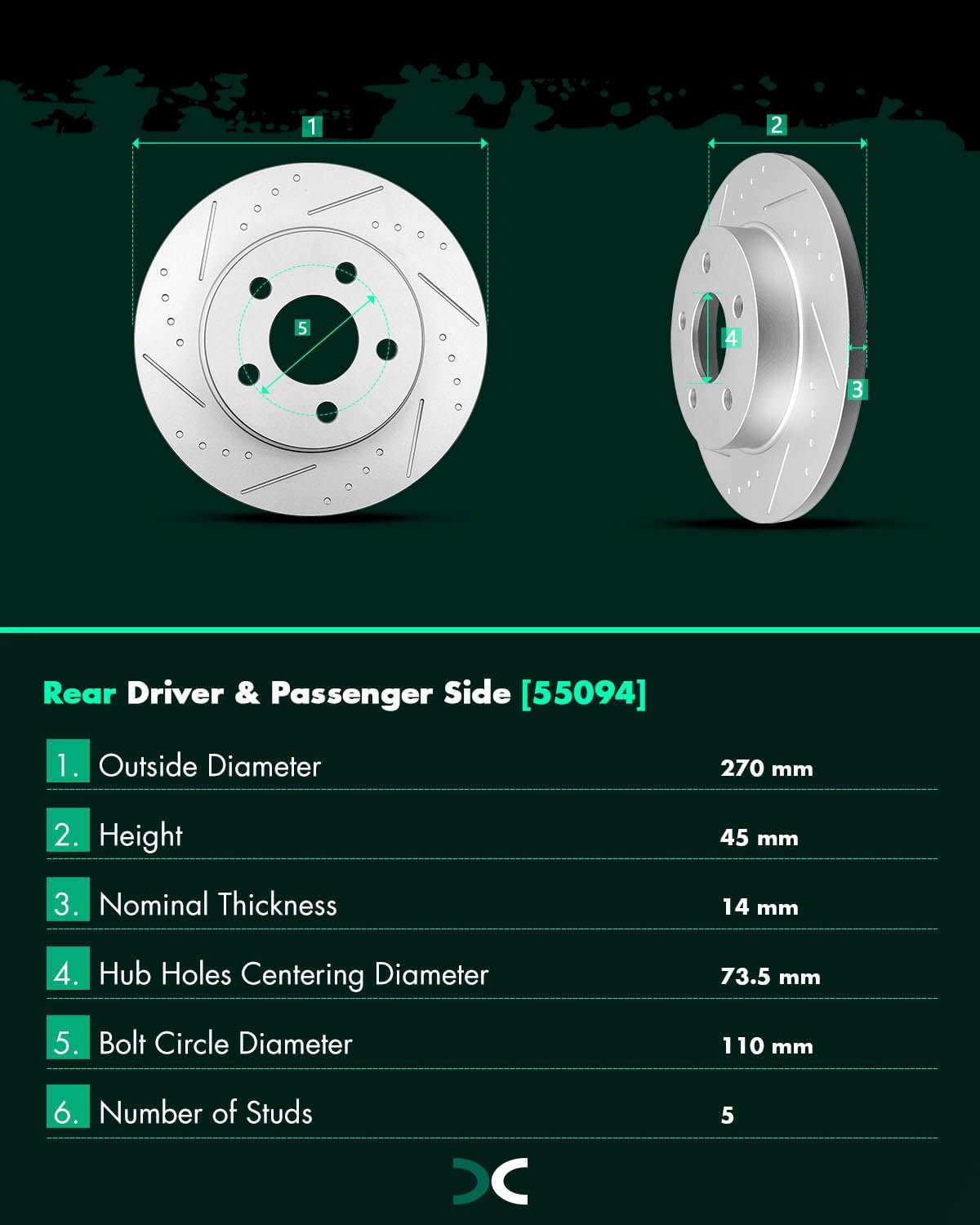 SCITOO Rear Brake Kits D1033-7937 Brake Pads & 55094 Brake Rotors Fit For Chevrolet For Cobalt 2005-2010,For Chevrolet For HHR 2008-2010,For Chevrolet For Malibu 2004-2012