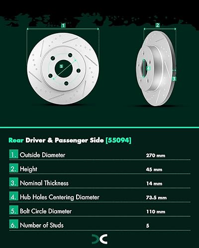 Miniatura 21 de Kits de frenos y rotores, rotores de freno SCITOO y 8 pastillas de cerámica para 08-12 para Chrysler Town & Country, 08-12 para Dodge Grand Caravan