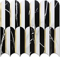 Vista 22 de DICOFUN 1-Sheet White Hexagon Tile Peel and Stick Backsplash, Marble Look PVC Mixed Silver Metal Mosaic Tiles for Kitchen and Bathroom