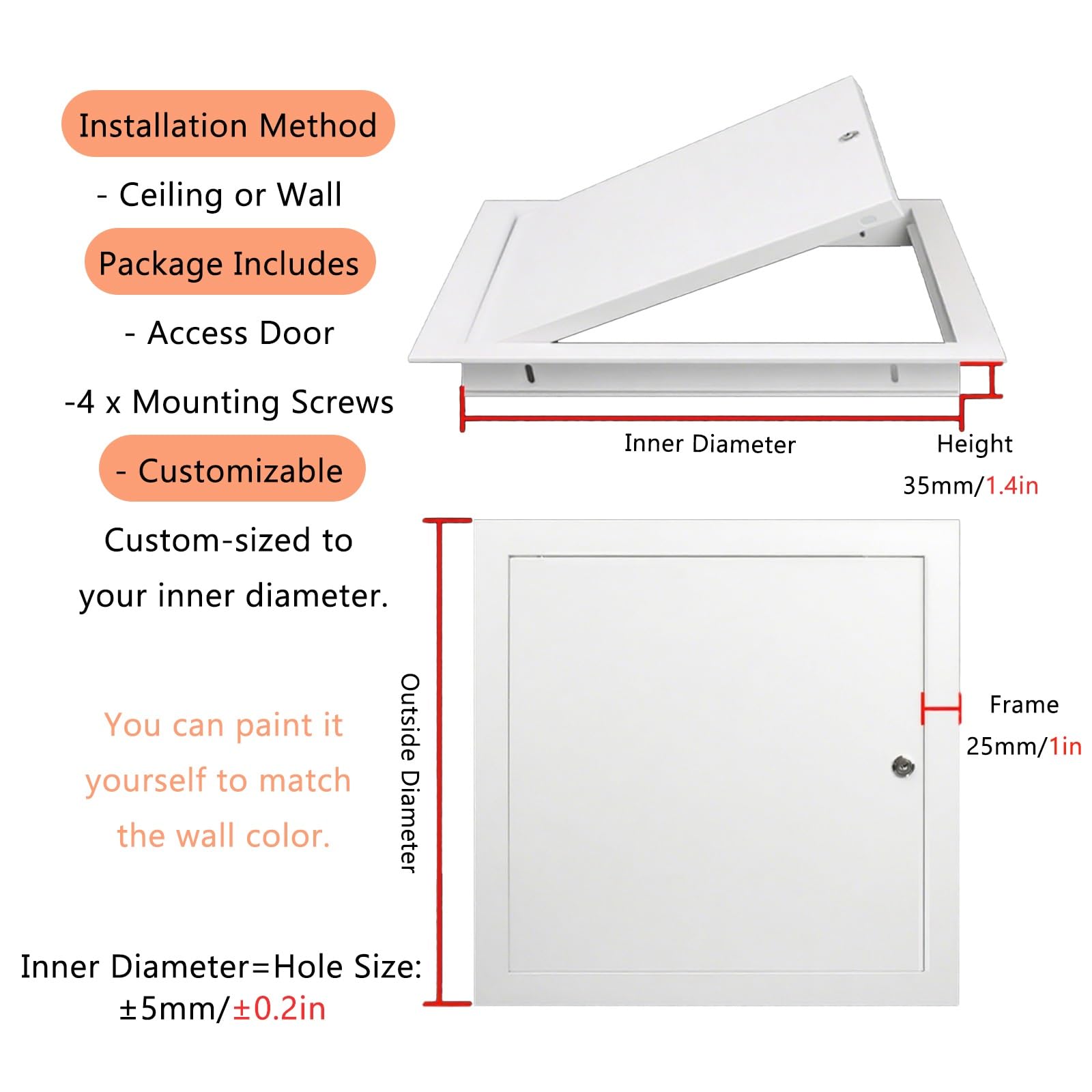 Aluminiowy panel dostępu z zamkiem, wodoodporne drzwi do montażu podtynkowego do malowania, do domu/biura - trwałe i bezszwowe urządzenie(254x355mm)