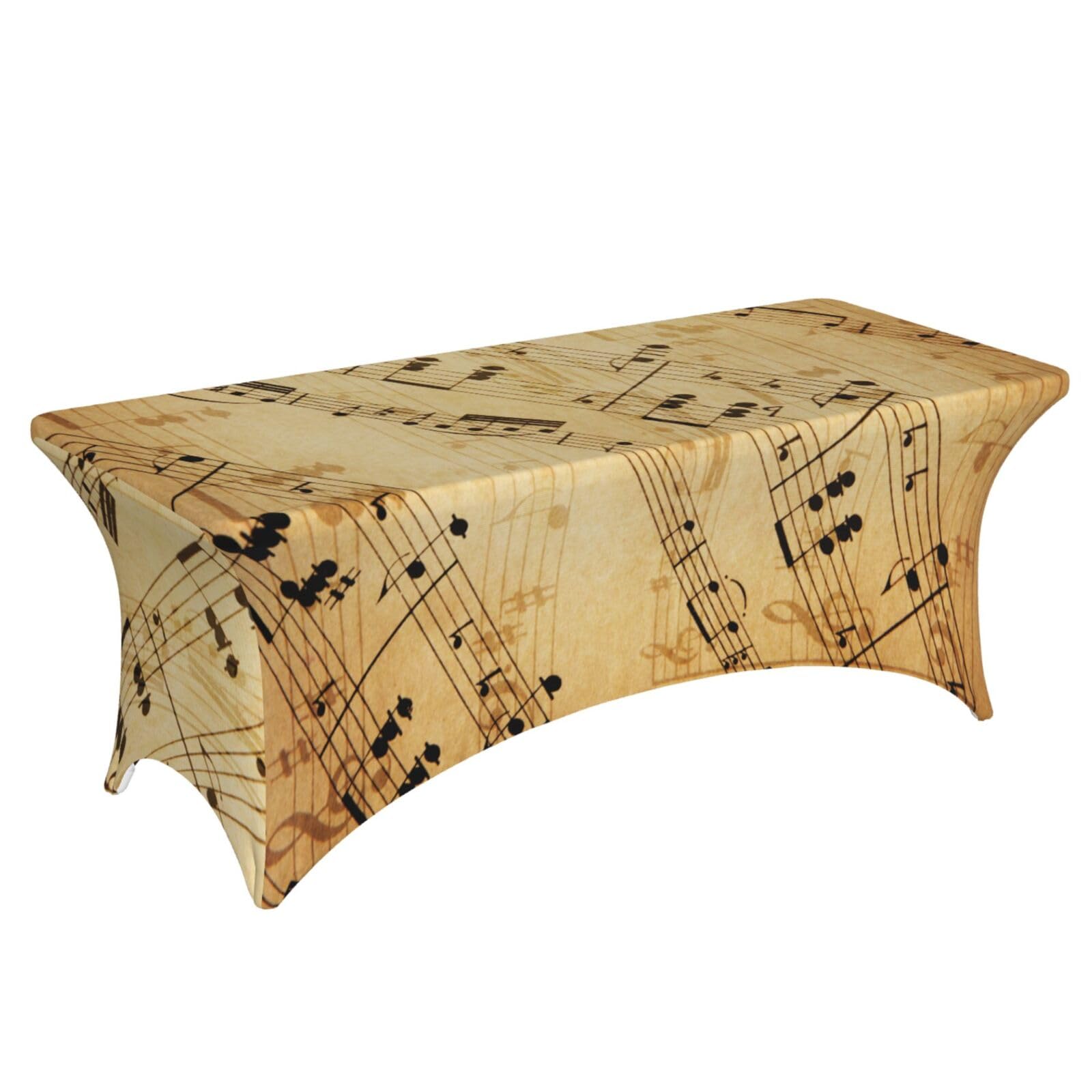 Famame Retro Piano Music Score Rectangular Fitted Tablecloth- 6Ft Stretch Spandex Table Covers Patio Design Tablecloths for Wedding Banquet Party (