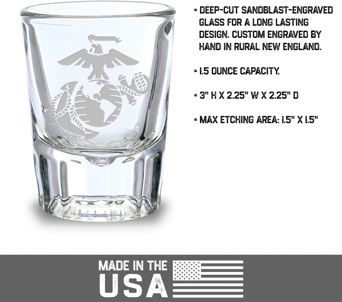 7.62 Design U.S. Marine Corps Eagle Globe & Anchor Deep Etched 1.5 oz. Shot Glass
