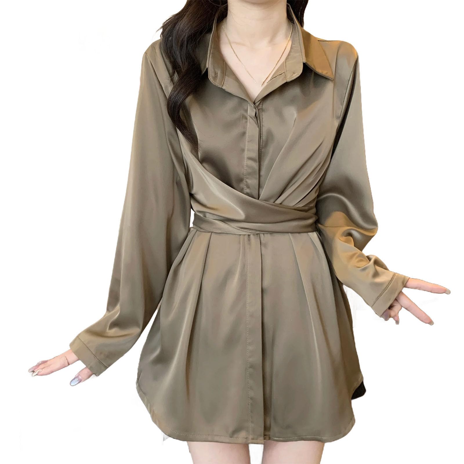 Camisas de satén para mujer, manga larga, ajuste holgado, sedosas, suaves, informales, para uso diario y oficina