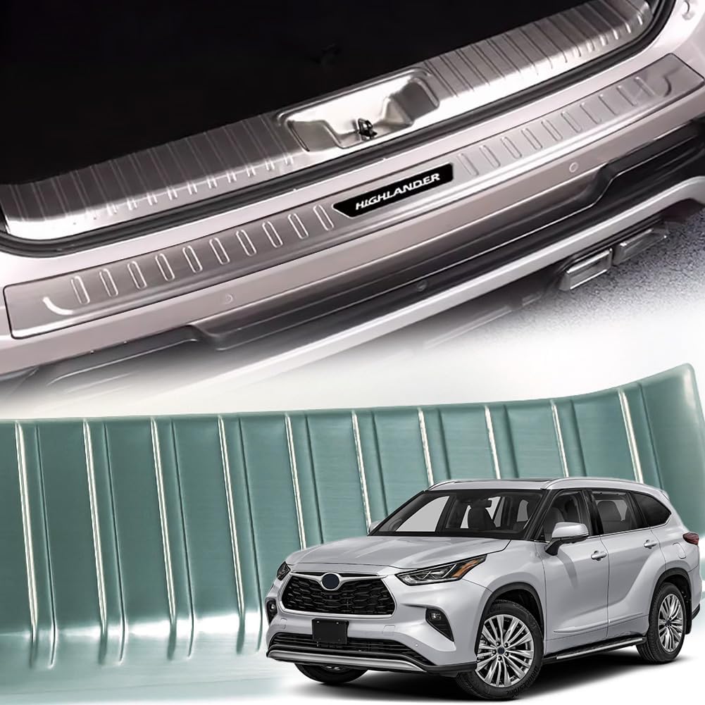 Rear Bumper Sill Plate Guard Stainless Steel Cover Trim Door Tailgate Trunk Lid Protection Compatible for Highlander 2020 2021 2022 2023 2024 2PC(Sliver)