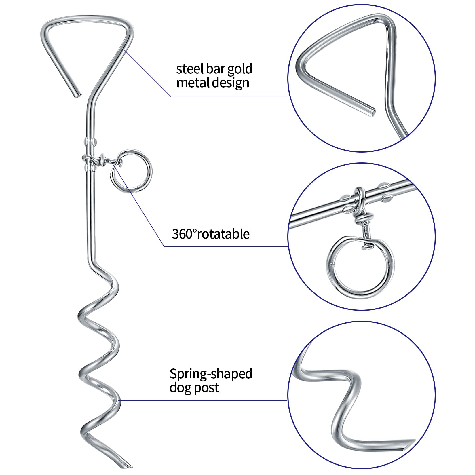 Heavy Duty Dog Stake 40cm With 3m Dog Chains for Outside Steel Spiral Dog Stake for Camping Dog Ground Spike for Outdoor Yard and Camping Puppy Pet and Medium Dogs (Up To 125 Lbs) - Image 4